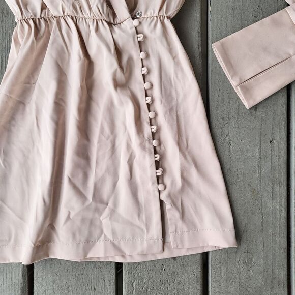 NWT‎ Princess Polly V-Neck Button Cross Over Button Nicola Beige Mini Dress 2US - Picture 6 of 9